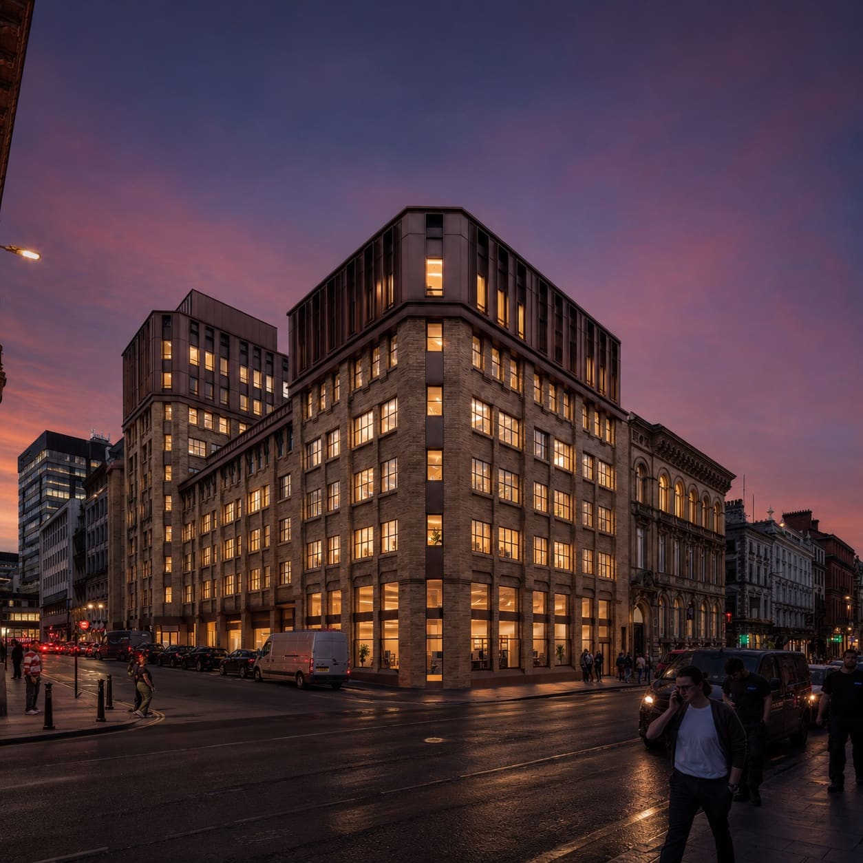 Imperial Exchange at dusk in Liverpool’s commercial district